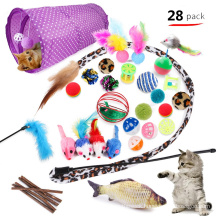 28Pcs Cat Toys Set Kitten Toys Assorted Cat Tunnel Catnip Fish Feather Teaser Wand Fish Fluffy Mouse Toy